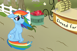 Size: 1500x1000 | Tagged: safe, artist:sirpayne, rainbow dash, pegasus, pony, g4, barrel, cider, cider dash, crying, female, floppy ears, mare, sad, sitting, solo