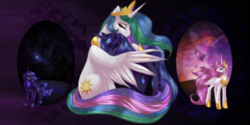 Size: 2000x1000 | Tagged: dead source, safe, artist:rizcifra, princess celestia, princess luna, alicorn, pony, friendship is magic, g4, adobe imageready, cosmic love, cute, cutelestia, duality, duo, duo female, eyes closed, feels, female, florence and the machine, frown, hug, looking up, lunabetes, mare, royal sisters, s1 luna, sad, sadlestia, sadorable, sibling love, siblings, sisterly love, sisters, sitting, song reference, spread wings, window, winghug