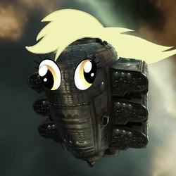 Size: 512x512 | Tagged: source needed, safe, artist:govno_volosatoe, derpy hooves, pony, g4, ambiguous gender, barely pony related, creepy, crossover, eve online, freighter, gallente, obelisk, solo, spaceship