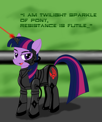 Size: 1024x1229 | Tagged: safe, artist:kitsune-the-fox, twilight sparkle, pony, g4, borg, female, join the herd, laser, lidded eyes, smiling, smirk, solo, star trek