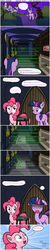 Size: 1300x6510 | Tagged: safe, artist:photonicsoup, pinkie pie, twilight sparkle, g4, caution sign, comic, laser, laser pointer, pinkie logic, powerpoint, projector, ruse