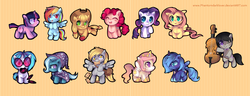 Size: 2403x923 | Tagged: safe, artist:pekou, applejack, derpy hooves, dj pon-3, fluttershy, octavia melody, pinkie pie, princess celestia, princess luna, rainbow dash, rarity, trixie, twilight sparkle, vinyl scratch, alicorn, earth pony, pegasus, pony, unicorn, g4, cello, female, mane six, mare, musical instrument