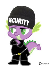 Size: 600x785 | Tagged: safe, artist:kuren247, spike, dragon, g4, 1000 hours in ms paint, clothes, security, simple background, spike is not amused, transparent background, unamused, vector