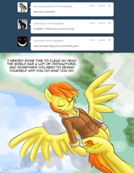 Size: 871x1121 | Tagged: safe, artist:pluckyninja, spitfire, pegasus, pony, tumblr:sexy spitfire, g4, ask, bomber jacket, clothes, cloud, cloudy, jacket, stupid sexy spitfire, tumblr