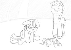 Size: 842x595 | Tagged: safe, artist:norque, shining armor, smarty pants, twilight sparkle, g4, filly, sketch