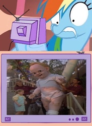 Size: 563x770 | Tagged: safe, rainbow dash, pony, g4, baby geniuses, exploitable meme, meme, nightmare fuel, nostalgia critic, scary, tgwtg, tv meme