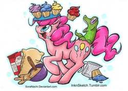 Size: 400x287 | Tagged: safe, artist:soranachi, gummy, pinkie pie, g4, cupcake