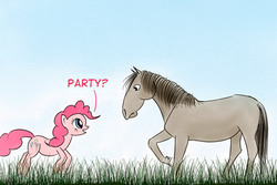Size: 500x333 | Tagged: safe, artist:el-yeguero, pinkie pie, earth pony, horse, pony, g4, horse-pony interaction