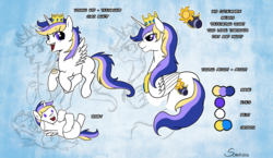 Size: 1280x743 | Tagged: safe, artist:black-namer, oc, oc only, oc:prince eos, alicorn, pony, age progression, alicorn oc, cutie mark, offspring, parent:princess cadance, parent:shining armor, parents:shiningcadance, reference sheet