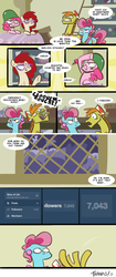 Size: 700x1665 | Tagged: safe, artist:egophiliac, carrot cake, cup cake, pinkie pie, twist, earth pony, pony, slice of pony life, g4, comic, croquembouche, faint, female, male, mare, stallion, tumblr, woonoggles