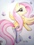 Size: 480x640 | Tagged: safe, artist:prettypinkpony, fluttershy, butterfly, pegasus, pony, g4, blushing, butt, clothes, female, long eyelashes, looking back, plot, socks, solo, striped socks, traditional art, underhoof