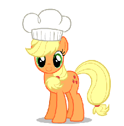 Size: 391x398 | Tagged: artist needed, safe, applejack, earth pony, pony, g4, animated, blinking, chef, chef's hat, cute, female, gif, grin, happy, hat, jackabetes, looking at you, loop, mare, nodding, open mouth, open smile, raised hoof, smiling, smiling at you, solo
