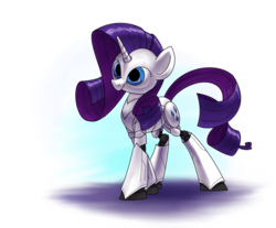 Size: 1226x1014 | Tagged: safe, artist:underpable, rarity, android, gynoid, pony, robot, robot pony, unicorn, g4, abstract background, cutie mark, female, hooves, horn, mare, raribot, solo