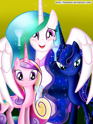 Size: 3000x4000 | Tagged: source needed, safe, artist:bonaxor, princess cadance, princess celestia, princess luna, g4, alcohol, alicorn triarchy, cute, cutelestia, trio