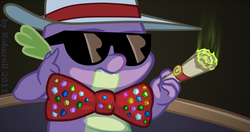 Size: 873x462 | Tagged: safe, artist:robnroll, spike, g4, smoking, sunglasses, swag