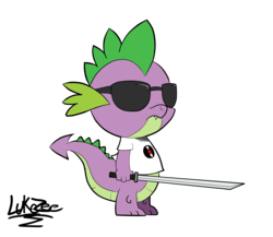 Size: 2300x2000 | Tagged: safe, artist:lukezee, spike, g4, high res, homestuck, sword