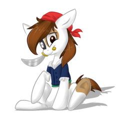Size: 833x789 | Tagged: safe, artist:skullyizzy, pipsqueak, earth pony, pony, g4, clothes, colt, costume, eyepatch, foal, male, mouth hold, pirate, simple background, solo, sword, transparent background, weapon