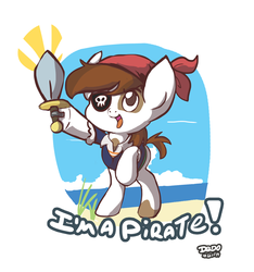 Size: 728x779 | Tagged: safe, artist:lionalliance, pipsqueak, pony, g4, clothes, costume, eyepatch, male, pirate, solo, sword, weapon