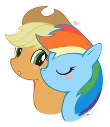 Size: 1142x1319 | Tagged: safe, artist:mirapony, applejack, rainbow dash, g4, female, kissing, lesbian, ship:appledash, shipping