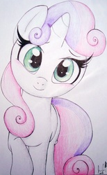 Size: 388x630 | Tagged: safe, artist:prettypinkpony, sweetie belle, pony, unicorn, g4, cute, older, solo, traditional art