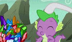 Size: 440x260 | Tagged: safe, screencap, rarity, spike, dragon, a dog and pony show, g4, animated, eyes closed, gem, gif, head pat, loop, male, offscreen character, pat