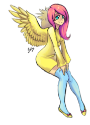 Size: 640x896 | Tagged: safe, artist:stalcry, fluttershy, human, g4, clothes, female, humanized, simple background, solo, stockings, transparent background, winged humanization