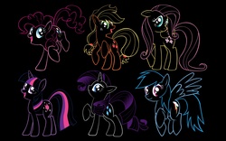 Size: 2560x1600 | Tagged: safe, artist:glancojusticar, applejack, fluttershy, pinkie pie, rainbow dash, rarity, twilight sparkle, g4, black background, simple background, wallpaper