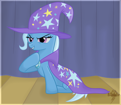 Size: 3000x2600 | Tagged: safe, artist:blitzkatze, trixie, pony, unicorn, g4, cape, clothes, female, hat, high res, horn, mare, solo, trixie's cape, trixie's hat