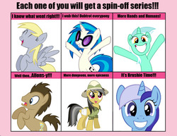 Size: 850x655 | Tagged: safe, daring do, derpy hooves, dj pon-3, doctor whooves, lyra heartstrings, minuette, time turner, vinyl scratch, pegasus, pony, g4, 6 pony meme, exploitable meme, female, mare, meme, random