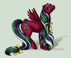 Size: 800x655 | Tagged: safe, artist:lazyjenny, oc, oc only, pegasus, pony, spider, bow, braid, castle, roogna, solo