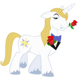 Size: 10800x10800 | Tagged: safe, artist:peachspices, prince blueblood, pony, unicorn, g4, absurd resolution, bedroom eyes, flower, flower in mouth, lidded eyes, male, mouth hold, rose, rose in mouth, simple background, solo, stallion, transparent background, unshorn fetlocks, vector