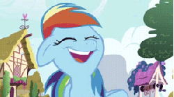 Size: 300x169 | Tagged: safe, screencap, rainbow dash, pegasus, pony, friendship is magic, g4, animated, female, laughing, mare, reaction image, solo