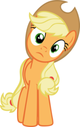 Size: 712x1123 | Tagged: safe, applejack, earth pony, pony, g4, female, head tilt, mare, reaction image, simple background, solo, transparent background, what in tarnation