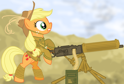 Size: 1032x696 | Tagged: dead source, safe, artist:colorcopycenter, applejack, earth pony, pony, g4, anzac, machine gun, military, soldier, solo, vickers, war, world war i