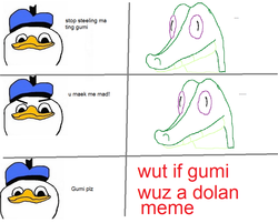 Size: 940x755 | Tagged: safe, gummy, g4, dolan, exploitable meme, meme, wut if gummy wuz a meme