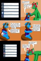 Size: 1500x2250 | Tagged: safe, artist:neoryan2, oc, oc only, oc:mindset, oc:tinker, earth pony, pony, unicorn, ask mindset and tinker, ask, colt, comic, cute, diaper, diaper fetish, filly, horn, horn ring, magic suppression, male, non-baby in diaper, tumblr