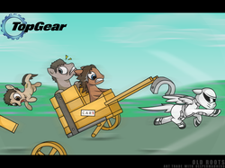 Size: 950x709 | Tagged: safe, artist:old roots, james may, jeremy clarkson, ponified, richard hammond, the stig, top gear