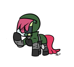 Size: 505x457 | Tagged: safe, artist:autonomous-zed, apple bloom, earth pony, pony, g4, armor, bomb squad, female, solo