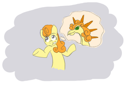 Size: 640x430 | Tagged: safe, artist:ponypharmacist, carrot top, golden harvest, dragon, fanfic:the purloined pony, g4, fanfic art, female, solo, speech bubble