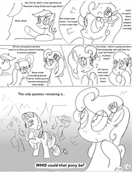 Size: 1012x1327 | Tagged: safe, artist:conner cogwork, artist:terrichance, carrot top, daisy, flower wishes, golden harvest, lily, lily valley, rarity, roseluck, earth pony, pony, unicorn, comic:the mane attraction (conner cogwork), g4, comic, female, flower, flower in hair, implied shipping, lesbian, ship:carrity, shipping