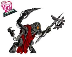 Size: 800x640 | Tagged: safe, cyborg, pony, adeptus mechanicus, axe, bipedal, enginseer, imperium, ponified, robotic arm, servo arm, techpriest, warhammer (game), warhammer 40k