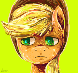 Size: 800x750 | Tagged: dead source, safe, artist:dotoriii, applejack, earth pony, pony, g4, applejack's hat, bust, cowboy hat, female, frown, hat, mare, portrait, solo