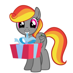 Size: 2048x2048 | Tagged: safe, artist:thecoltalition, oc, oc only, pegasus, pony, bow, box, cute, female, happy, high res, holding a present, mare, mouth hold, present, simple background, smiling, solo, transparent background, vector