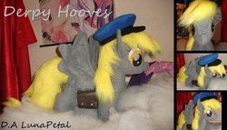 Size: 2611x1498 | Tagged: safe, artist:lunapetal, derpy hooves, pegasus, pony, g4, female, hat, irl, mailmare, mailpony, mare, photo, plushie, toy