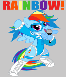 Size: 648x756 | Tagged: safe, artist:death-driver-5000, rainbow dash, pegasus, pony, g4, boots, clothes, cosplay, crossover, leotard, mask, microphone, pigtails, pun, rainbow mika, shoes, street fighter, twintails, wrestling