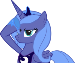 Size: 3911x3265 | Tagged: safe, artist:felix-kot, edit, princess luna, alicorn, pony, g4, artifact, female, high res, rainbow dash salutes, recolor, s1 luna, salute, serious face, simple background, solo, transparent background