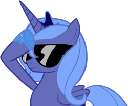 Size: 7200x6000 | Tagged: safe, artist:pappkarton, edit, princess luna, pony, g4, absurd resolution, female, rainbow dash salutes, recolor, s1 luna, salute, simple background, solo, sunglasses, swag, transparent background, vector