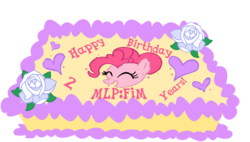 Size: 1186x673 | Tagged: safe, artist:eternityglacier, pinkie pie, g4, anniversary, cake, happy birthday mlp:fim, mlp fim's second anniversary, simple background, transparent background, vector