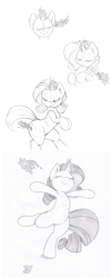 Size: 967x2427 | Tagged: safe, artist:joey darkmeat, rarity, pony, unicorn, g4, belly, belly button, bipedal, circle, comic, dancing, drawing, drawn into existence, female, fourth wall, happy, hips, jumping, magic, mare, monochrome, pencil, pencil drawing, plump, sketch, smiling, solo, strange loop, thick, traditional art