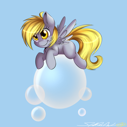 Size: 1600x1600 | Tagged: safe, artist:spittfireart, derpy hooves, pony, g4, bubble, female, filly, solo